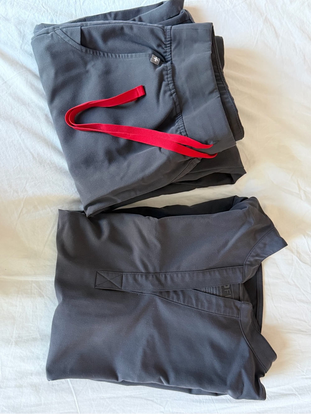 Figs Dark Gray Jogger Scrub Pants with Red Drawstring